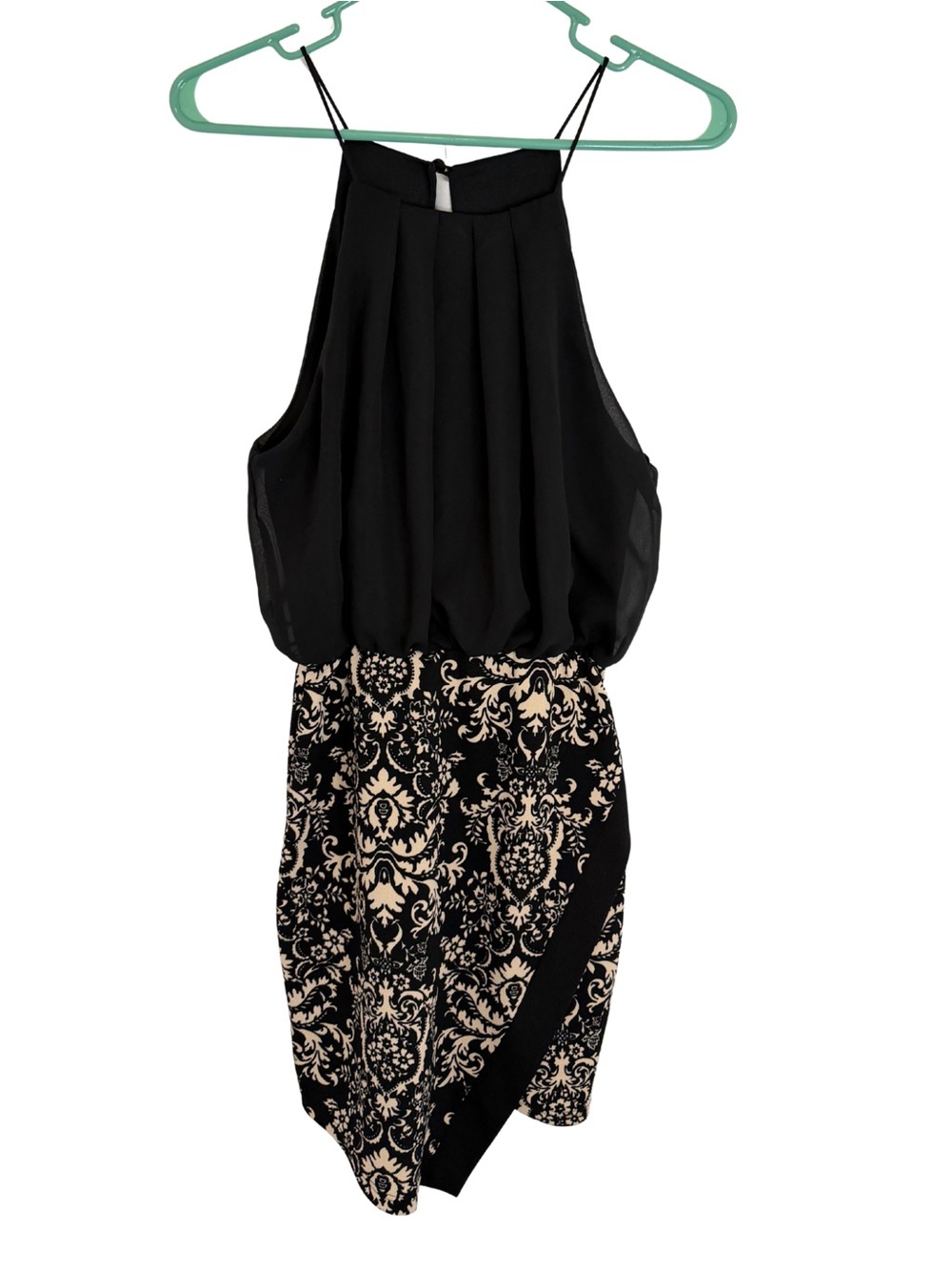 3/$20 Fashion Magazine Black Spaghetti Strap Dress with Cream Damask Skirt